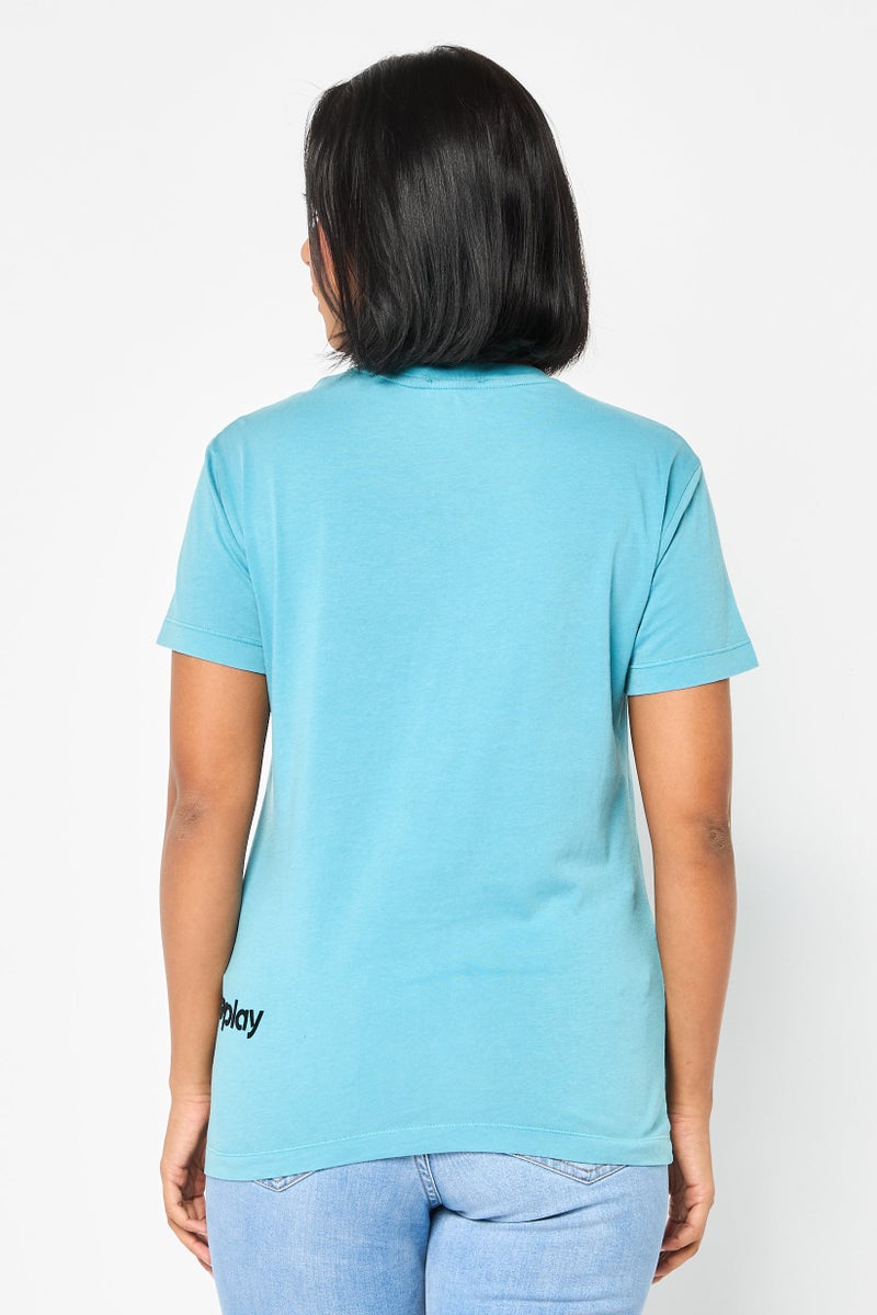 Replay Women Crew Neck Short Sleeve Brand Logo Top, Powder Blue - Image 4
