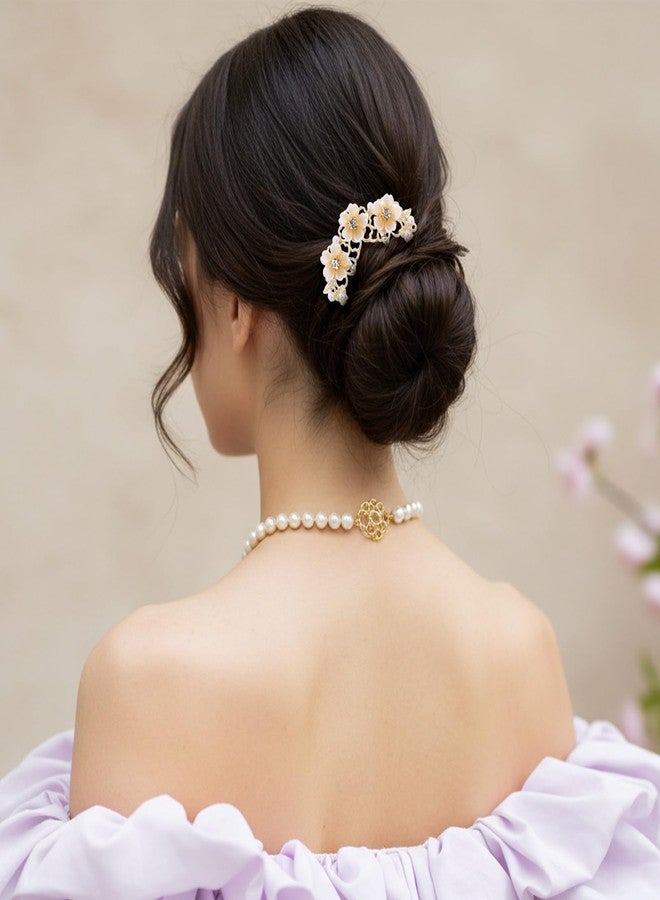 Ymapinc دبابيس شعر ذهبية على شكل حرف U من Ymapinc للنساء، قطعتان من مشابك شعر على شكل كعكة فرنسية مزينة باللؤلؤ والزهور، مشبك كعكة مزين بالزهور بتصميم كلاسيكي، دبابيس شعر مزخرفة بأربعة فروع لحفلات الزفاف والمناسبات، إكسسوارات للعروس/الفتاة/السيدات - Image 5