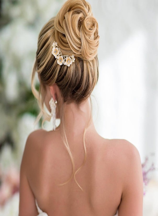 Ymapinc دبابيس شعر ذهبية على شكل حرف U من Ymapinc للنساء، قطعتان من مشابك شعر على شكل كعكة فرنسية مزينة باللؤلؤ والزهور، مشبك كعكة مزين بالزهور بتصميم كلاسيكي، دبابيس شعر مزخرفة بأربعة فروع لحفلات الزفاف والمناسبات، إكسسوارات للعروس/الفتاة/السيدات - Image 4