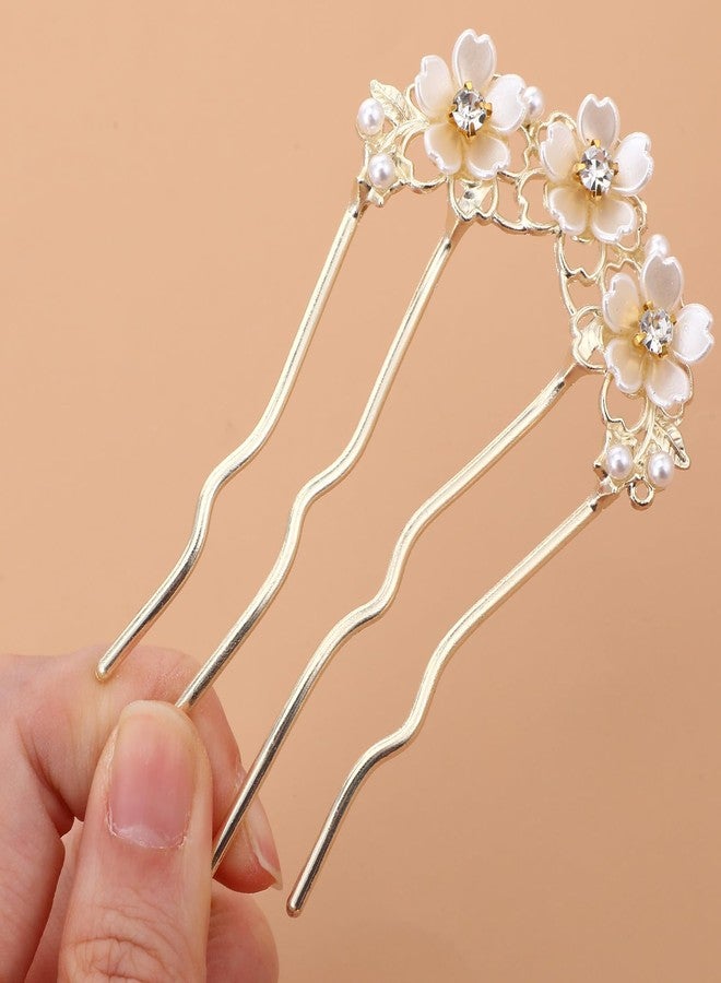 Ymapinc دبابيس شعر ذهبية على شكل حرف U من Ymapinc للنساء، قطعتان من مشابك شعر على شكل كعكة فرنسية مزينة باللؤلؤ والزهور، مشبك كعكة مزين بالزهور بتصميم كلاسيكي، دبابيس شعر مزخرفة بأربعة فروع لحفلات الزفاف والمناسبات، إكسسوارات للعروس/الفتاة/السيدات - Image 3