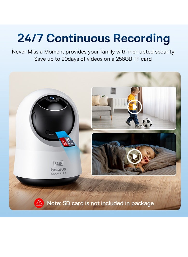 Baseus 5MP 3K WiFi Indoor Security Camera with Pan and Tilt, 8x Digital Zoom, 2-Way Audio, Night Vision, Motion Detection, Baby Monitor, Supports Micro SD 256GB, Compatible with Google Assistant and Amazon Alexa, Remote Control via APP, Perfect for Home Monitoring  - Image 3