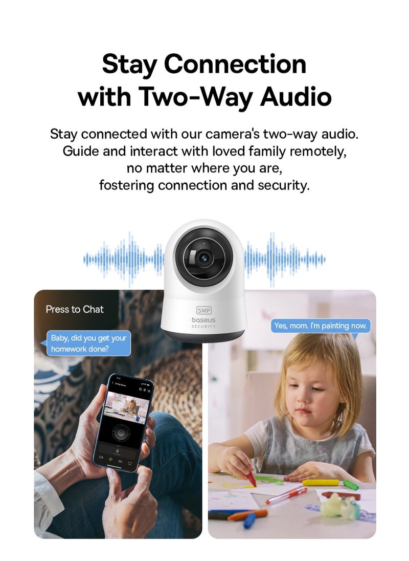 Baseus - 5MP 3K WiFi Indoor Security Camera with Pan and Tilt, 8x Digital Zoom, 2-Way Audio, Night Vision, Motion Detection, Baby Monitor, Supports Micro SD 256GB, Compatible with Google Assistant and Amazon Alexa, Remote Control via APP, Perfect for Home Monitoring - Image 1
