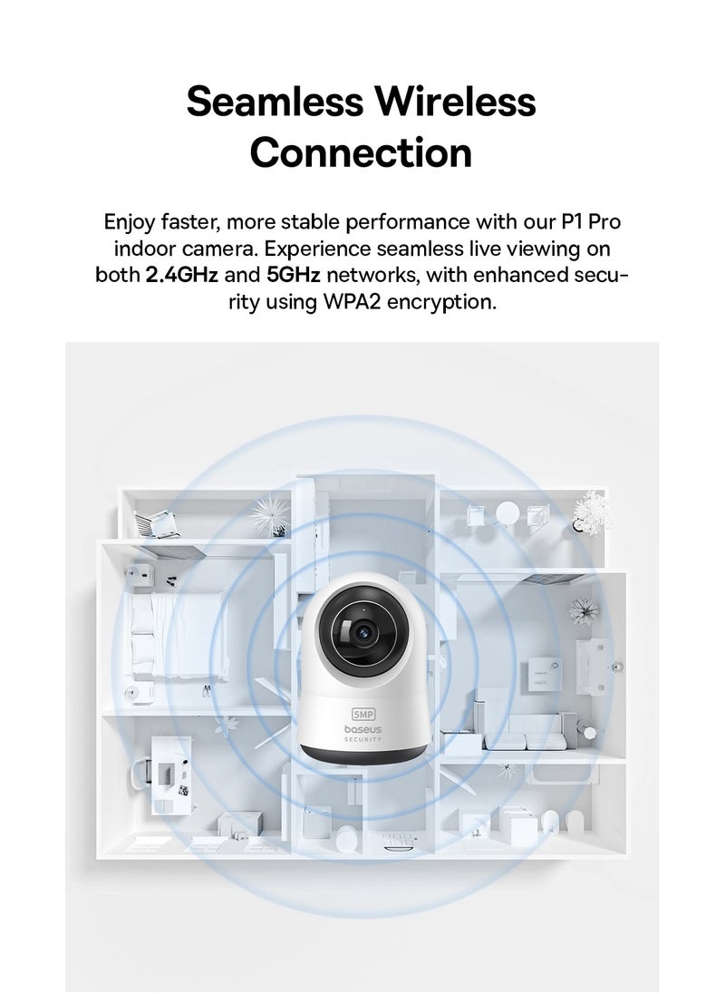 Baseus - 5MP 3K WiFi Indoor Security Camera with Pan and Tilt, 8x Digital Zoom, 2-Way Audio, Night Vision, Motion Detection, Baby Monitor, Supports Micro SD 256GB, Compatible with Google Assistant and Amazon Alexa, Remote Control via APP, Perfect for Home Monitoring - Image 1