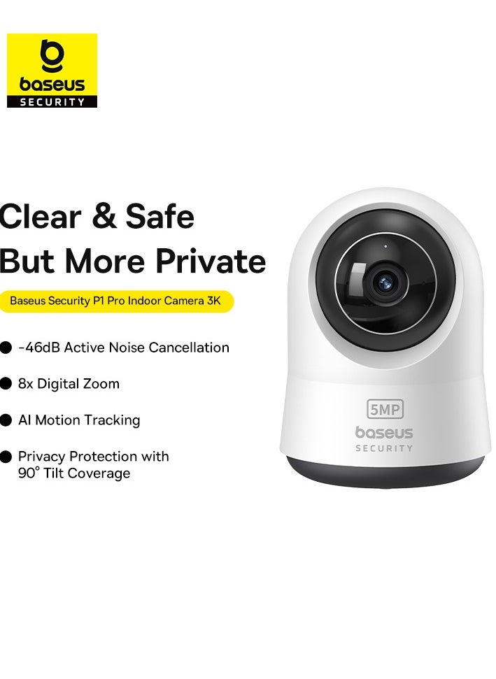 Baseus - 5MP 3K WiFi Indoor Security Camera with Pan and Tilt, 8x Digital Zoom, 2-Way Audio, Night Vision, Motion Detection, Baby Monitor, Supports Micro SD 256GB, Compatible with Google Assistant and Amazon Alexa, Remote Control via APP, Perfect for Home Monitoring - Image 1