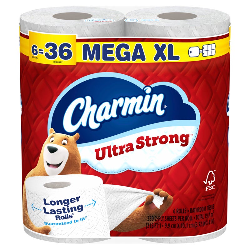 Charmin Ultra Strong Toilet Paper 6 Mega XL Rolls, 330 Sheets Per Roll - Image 1