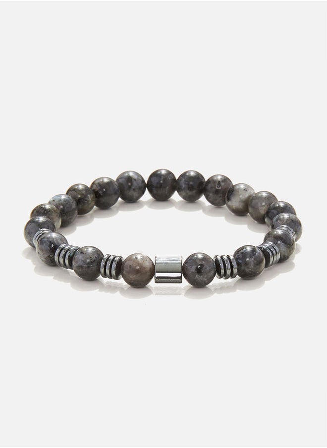 CHRYSOSTOMOS Handmade Beaded Bracelet for Men with Natural Larvikite and Hematite Flatten Grommet  - Image 1