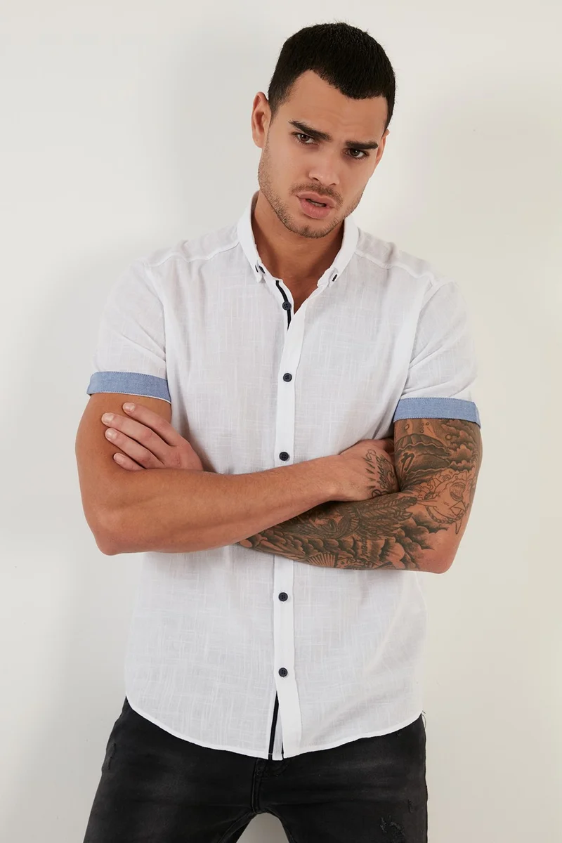 Buratti Cotton Slim Fit Button Collar Short Sleeve Shirt Men's SHIRT CF21S112546