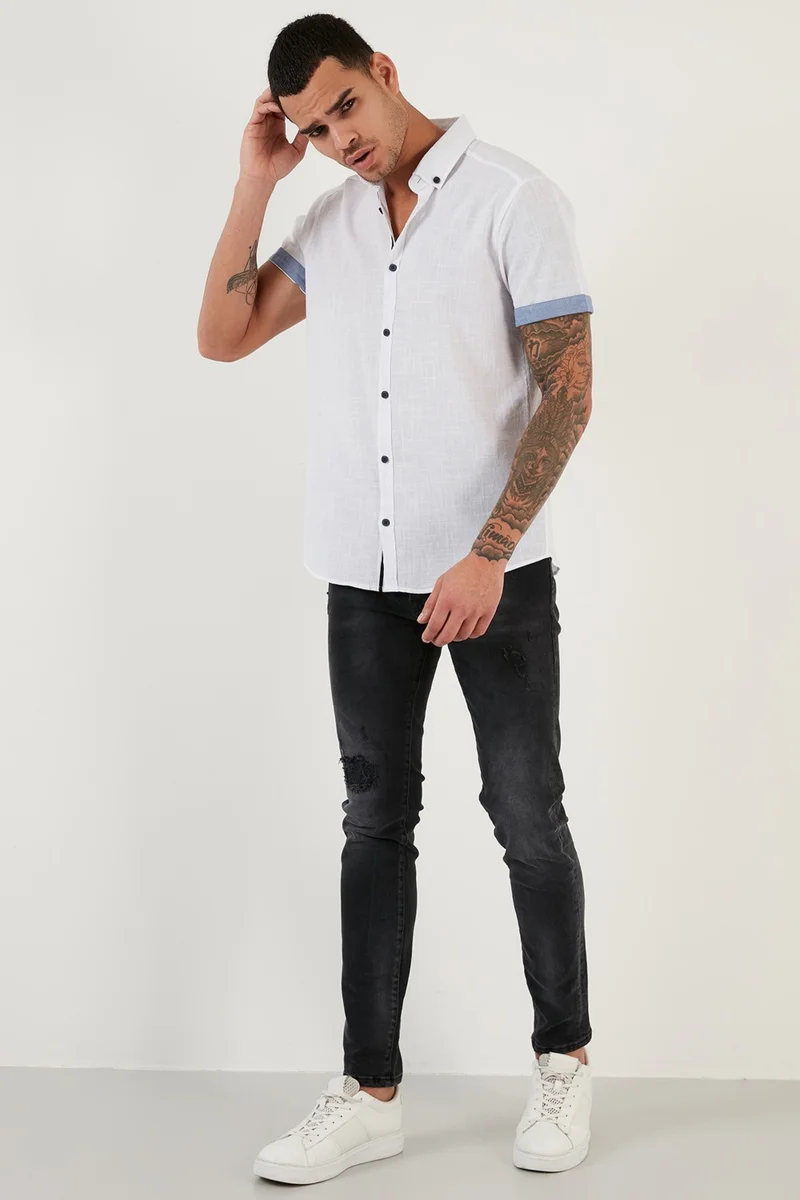 Buratti Cotton Slim Fit Button Collar Short Sleeve Shirt Men's SHIRT CF21S112546