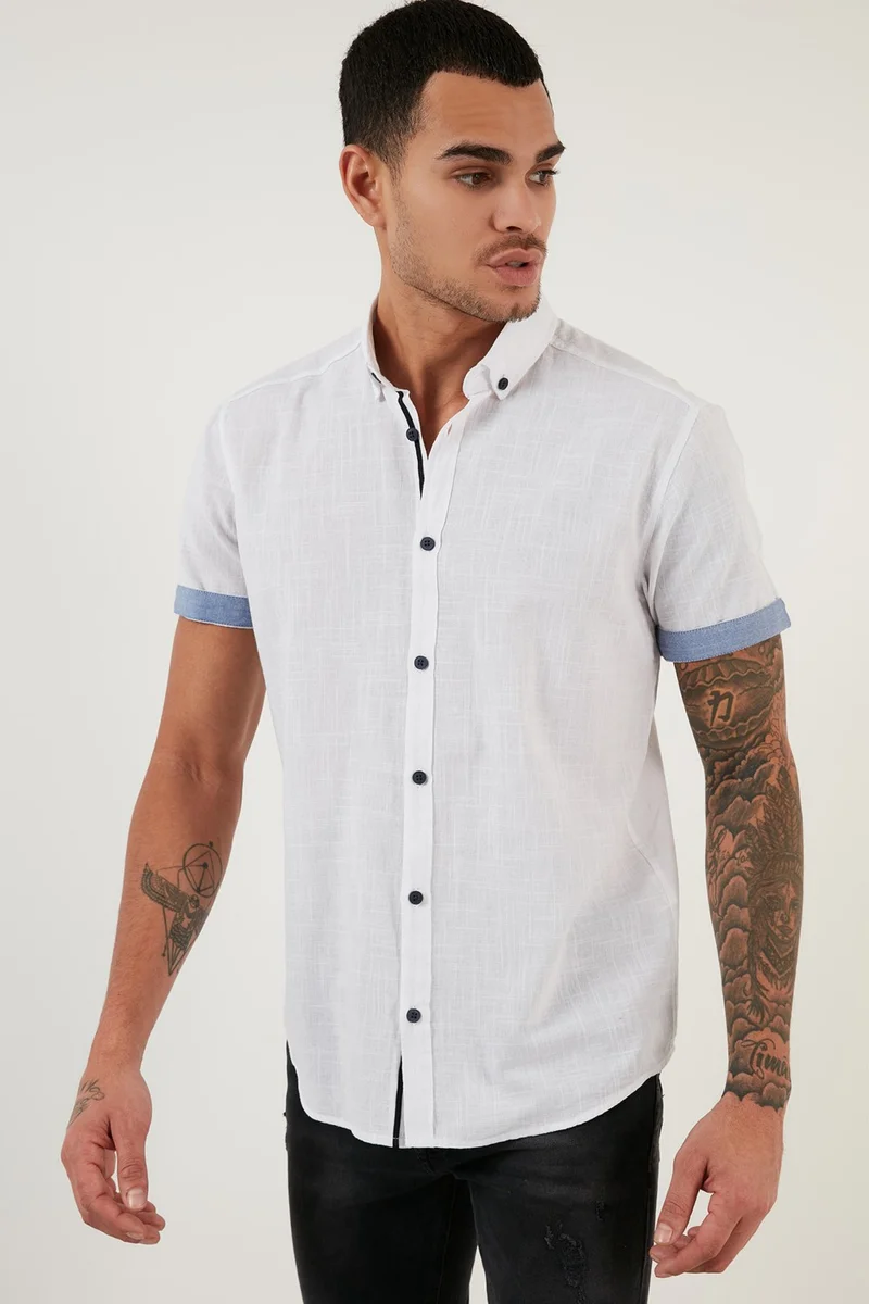 Buratti Cotton Slim Fit Button Collar Short Sleeve Shirt Men's SHIRT CF21S112546