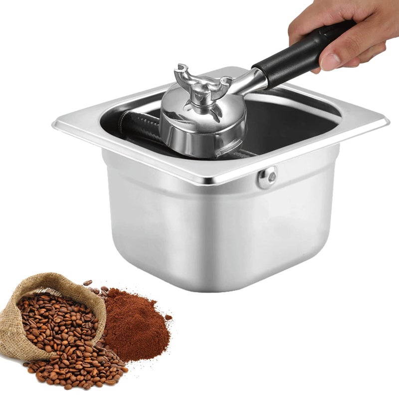 MYSENLAN Stainless Steel Espresso Knock Box with Rubber Bar for Storing Underneath Most Espresso Machines