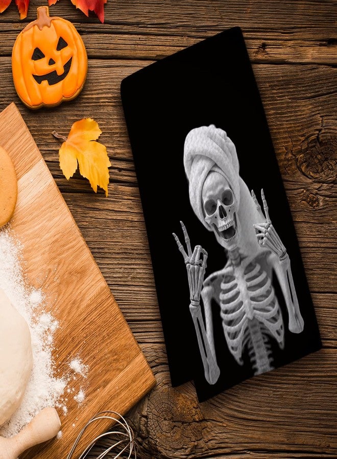 KIDEAR Funny Halloween Skeleton Hand Towel for Bathroom,1 PCS Cute Skull Home Decor for Goth Bathroom Kitchen Towel,Halloween Decor Gifts for Women and Skull Housewarming - D07 - Image 3