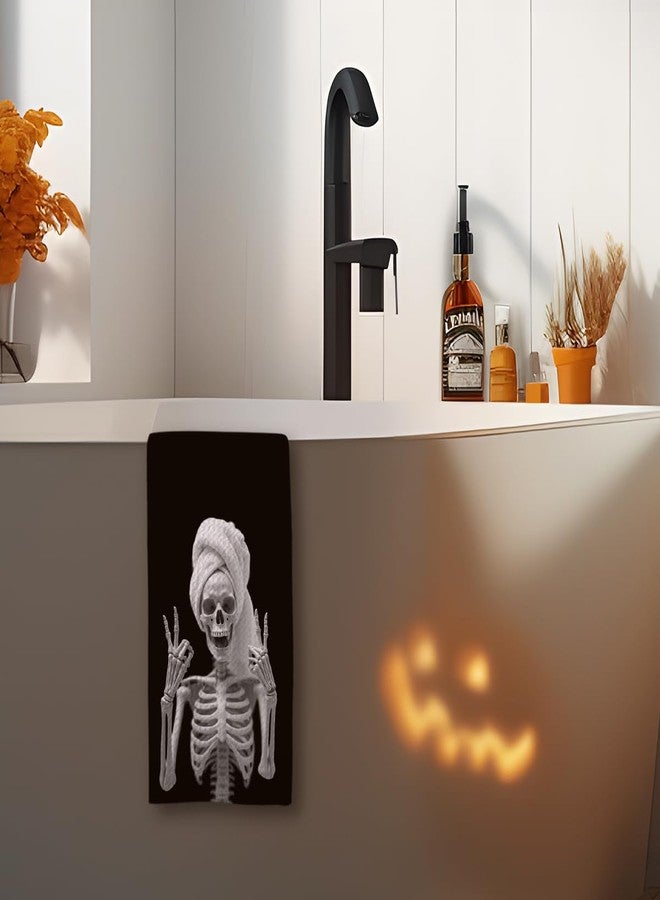 KIDEAR Funny Halloween Skeleton Hand Towel for Bathroom,1 PCS Cute Skull Home Decor for Goth Bathroom Kitchen Towel,Halloween Decor Gifts for Women and Skull Housewarming - D07 - Image 5