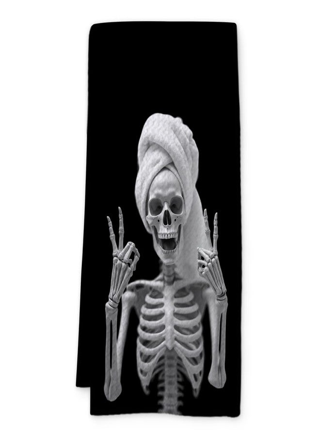 KIDEAR Funny Halloween Skeleton Hand Towel for Bathroom,1 PCS Cute Skull Home Decor for Goth Bathroom Kitchen Towel,Halloween Decor Gifts for Women and Skull Housewarming - D07 - Image 1
