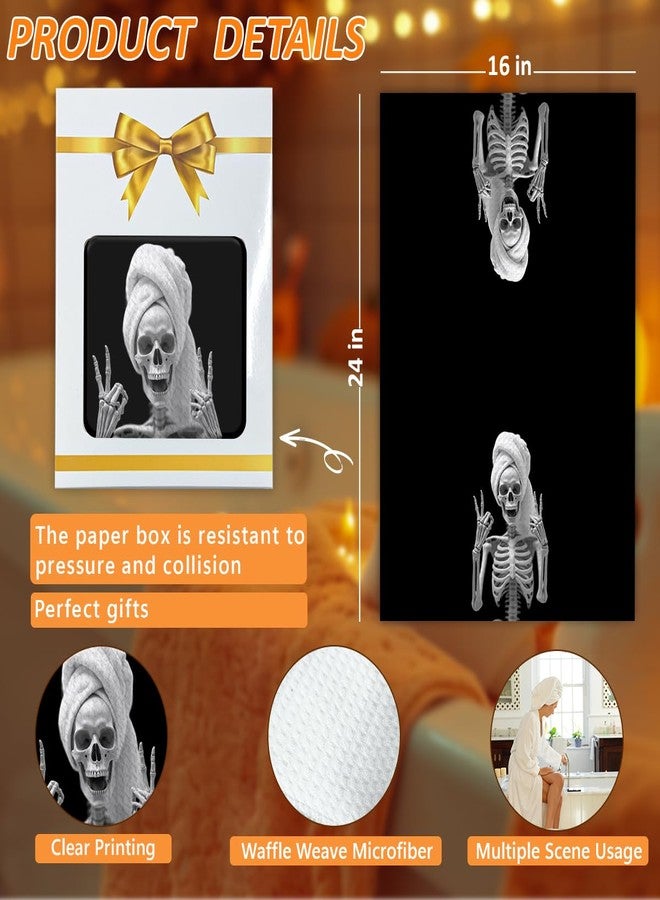 KIDEAR Funny Halloween Skeleton Hand Towel for Bathroom,1 PCS Cute Skull Home Decor for Goth Bathroom Kitchen Towel,Halloween Decor Gifts for Women and Skull Housewarming - D07 - Image 2