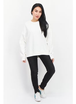 ESPRIT Women Crew Neck Plain Long Sleeve  Sweatshirt, White  - Image 4