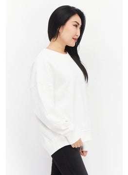 ESPRIT Women Crew Neck Plain Long Sleeve  Sweatshirt, White  - Image 2