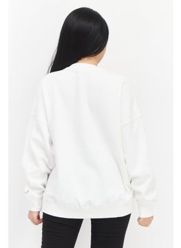 ESPRIT Women Crew Neck Plain Long Sleeve  Sweatshirt, White  - Image 3