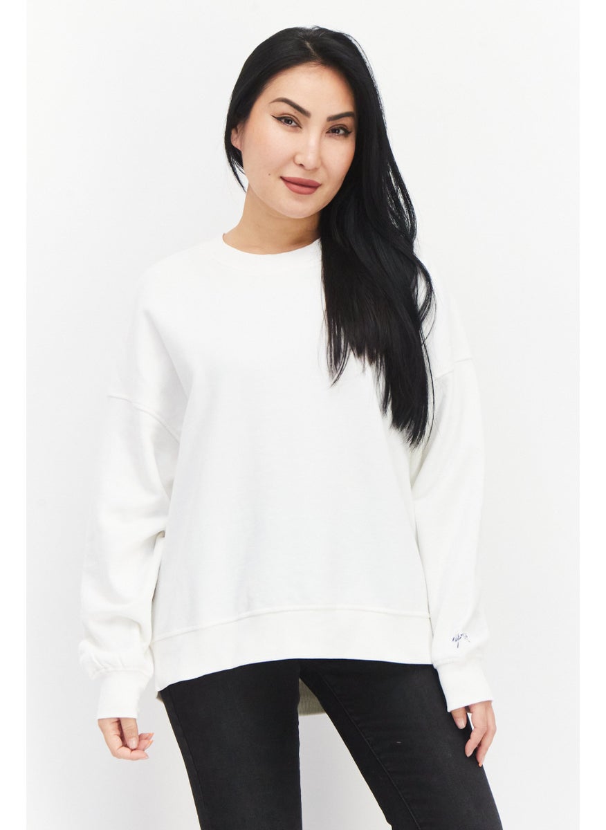 ESPRIT - Women Crew Neck Plain Long Sleeve  Sweatshirt, White - Image 1