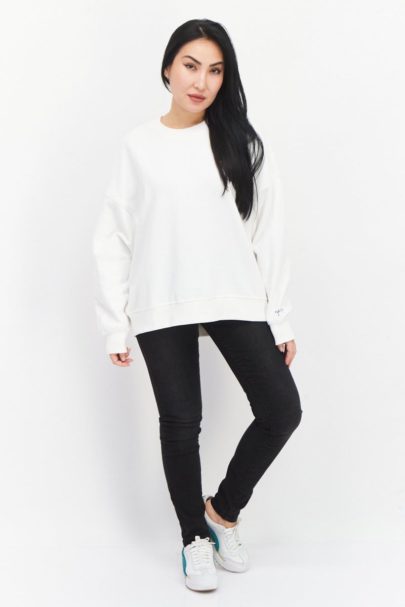 ESPRIT Women Crew Neck Plain Long Sleeve  Sweatshirt, White - Image 4