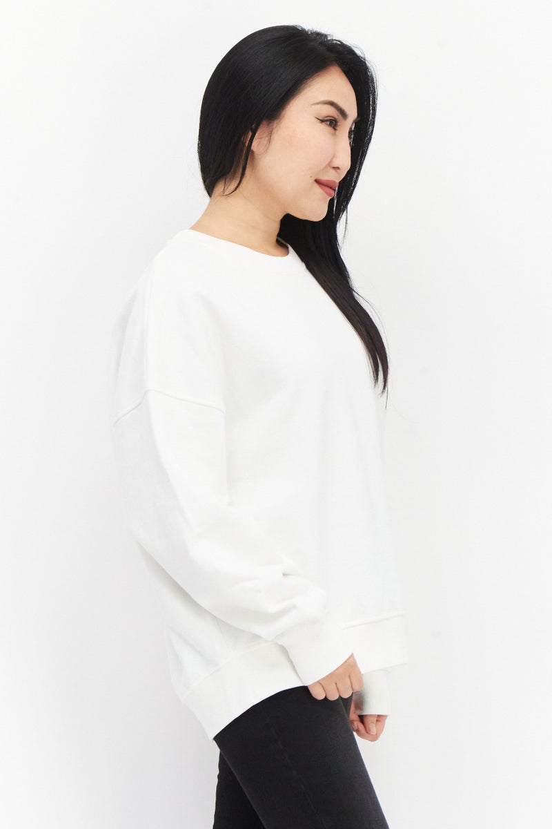 ESPRIT Women Crew Neck Plain Long Sleeve  Sweatshirt, White - Image 2