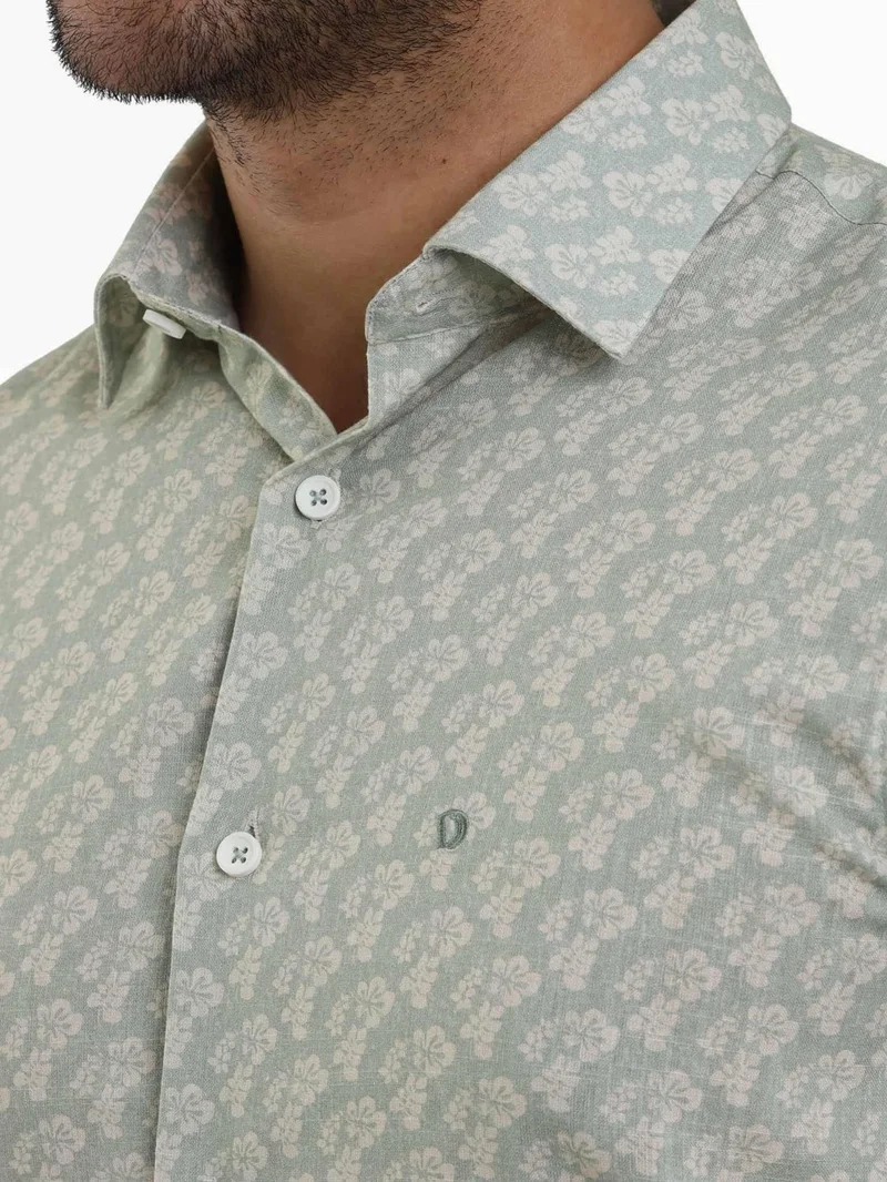 دوفي Green Men's Slim Fit Floral Patterned Classic Collar Long Sleeve Shirt - 104880