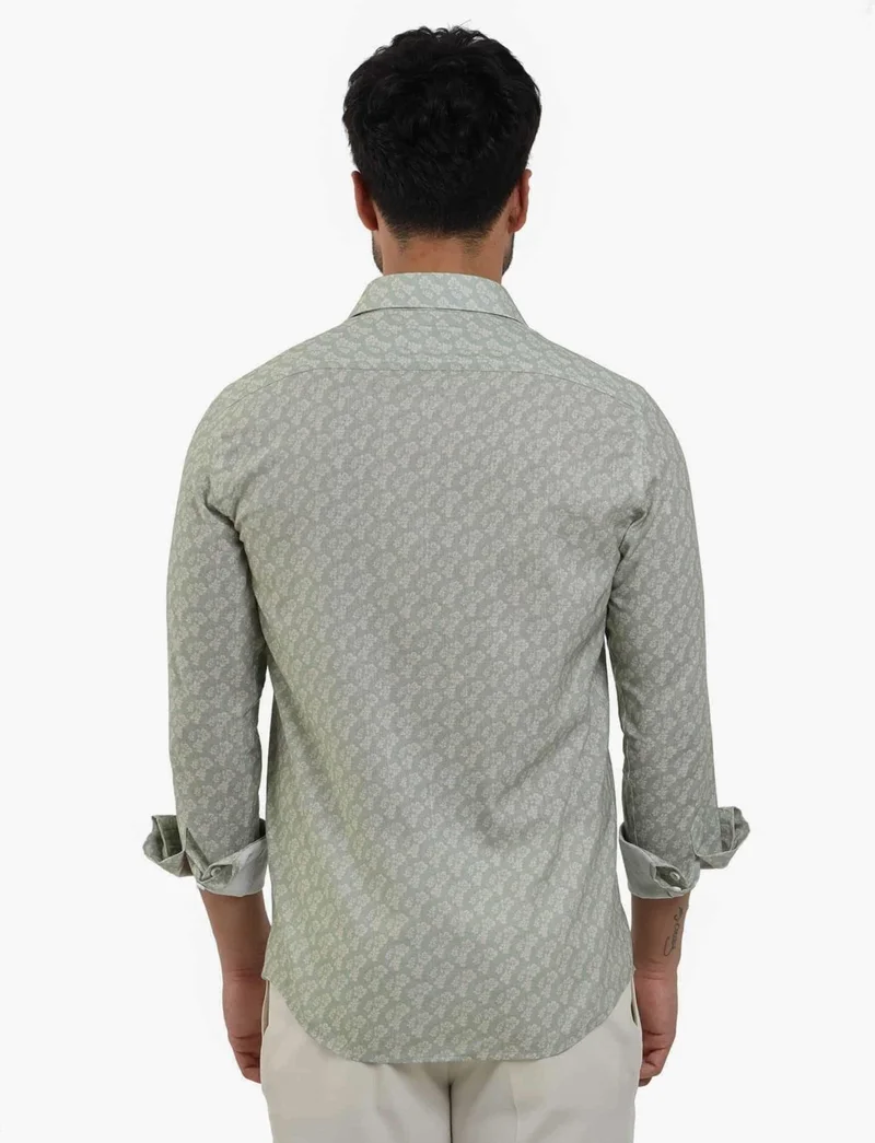 دوفي Green Men's Slim Fit Floral Patterned Classic Collar Long Sleeve Shirt - 104880