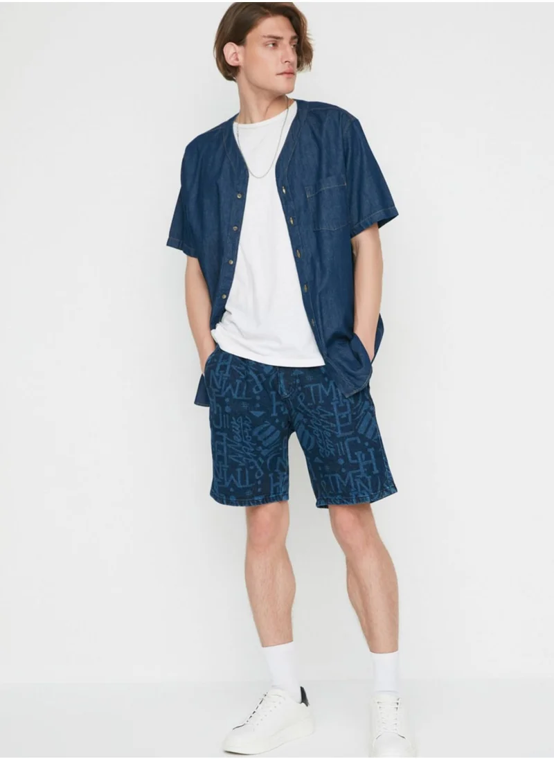 trendyol Drawstring Printed Denim Shorts