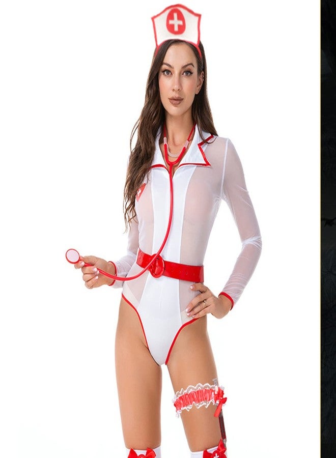 CBLUO 4 Pcs Halloween Nurse Hat Headband Fake Stethoscope Pen Sexy Nurse Headpiece Hair Hoops Bands Hairband Lace Red Cute Cosplay Costume Dress Up Birthday Masquerade Role Play Party Accessories Supplies - Image 3