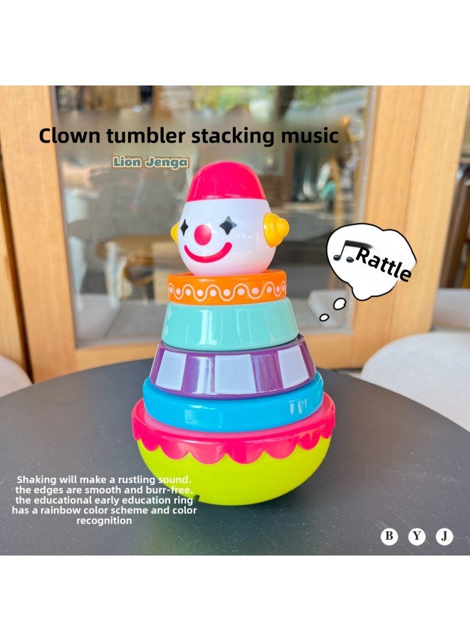 Baby Lion Clown Tumbler Colorful Stacking Geometric Cognitive Rattle Baby Toy-Color:Clown Tumbler - Image 1