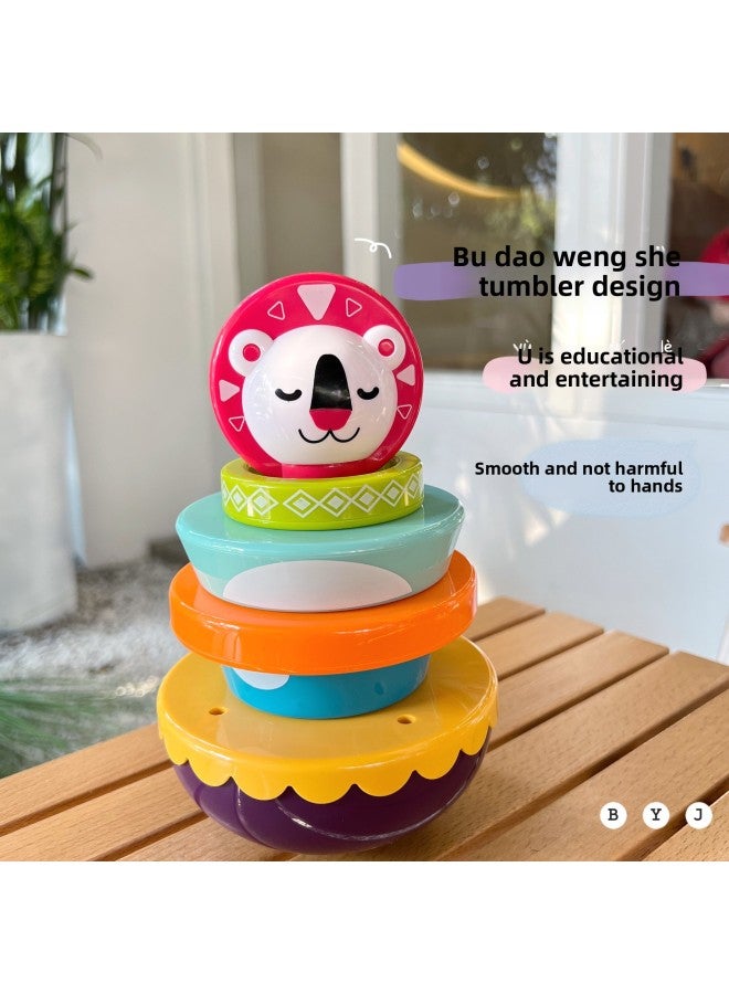 Baby Lion Clown Tumbler Colorful Stacking Geometric Cognitive Rattle Baby Toy-Color:Clown Tumbler - Image 3