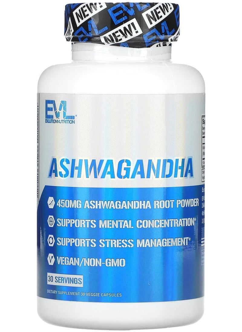 EVLUTION NUTRITION Ashwagandha, 450 mg, 30 Veggie Capsules 