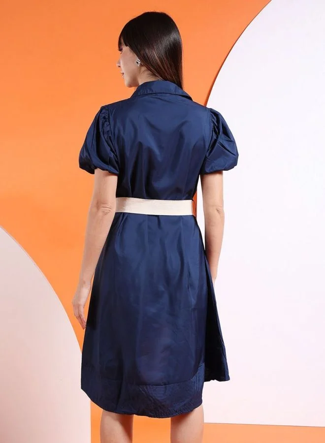 Freehand  Women Flared Solid Shirt Collar Short Sleeve High Low Shirt Dress for Women | Best Price UAE