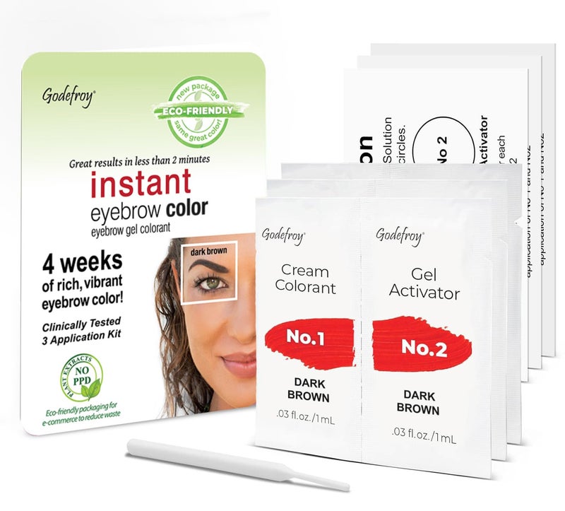 Godefroy Fast Acting Temporary Instant Brow Color, 3 Applications Per Package, Salon Quality Results, Dark Brown - Image 1