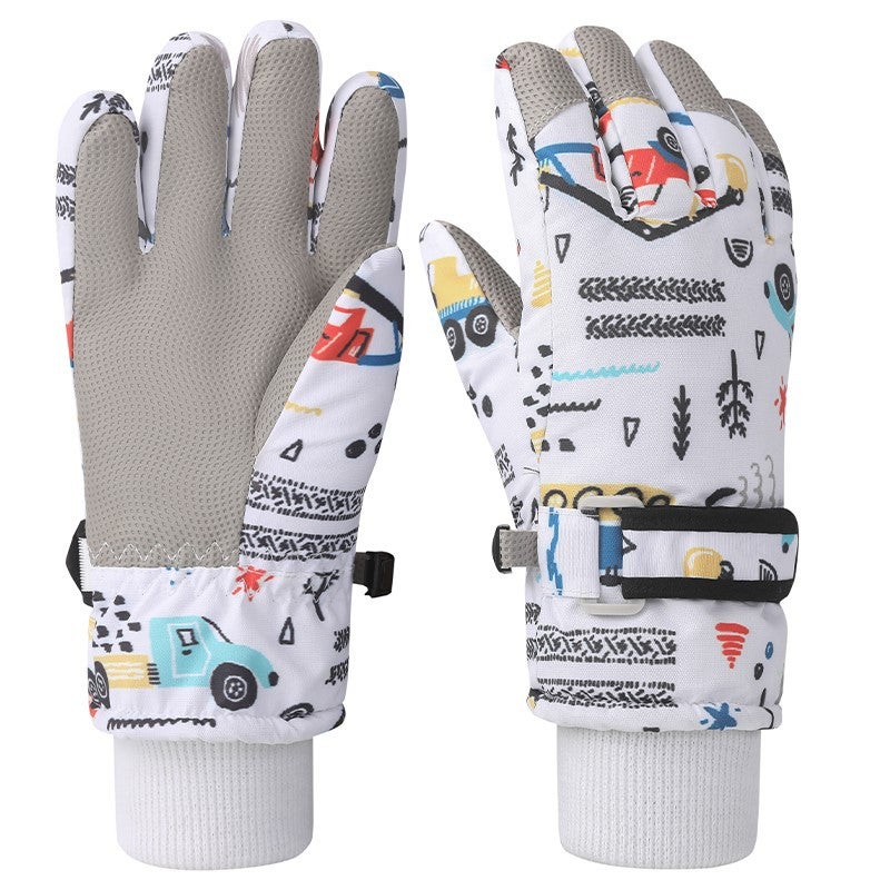 Generic Childrens ski gloves waterproof winter warm fleece-lined thickened boys and girls children ski special non-slip cross-border Old car
