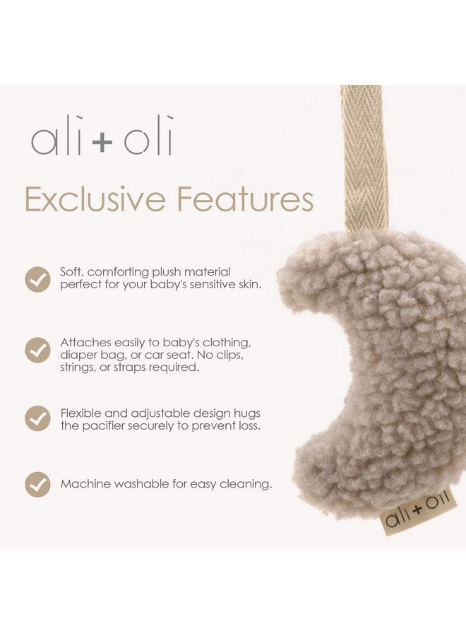 Ali+Oli Plush Pacifier Holder (Moon-Sand) Soft Binky Holder for Babies, Plush Holder for Pacifiers, Cute Baby Binkies Plush Holder, Pacifier Holder for Baby Boys & Girls, Baby Toy with Cute Decor - Image 4