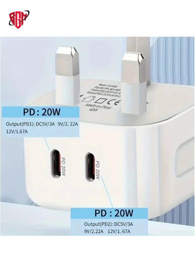 BGM - 2-Pack 20W USB-C PD Fast Wall Charger | Dual Port Travel Power Adapter with British Plug Compatible with iPhone, Samsung, Pixel, Xiaomi, OnePlus | 220V-240V - Image 1