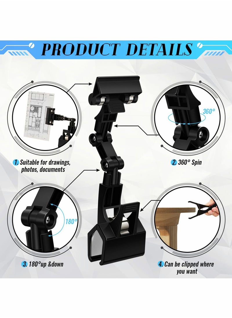 Excefore Flexible Documents Holder Foldable Adjustable Copy Holder Clip Paper Holder for Computer Monitor Handy Artist Supplies Holder Canvas Clamp Double Head Typing Painting Easel Accessory, Black 6 PCS  - Image 2