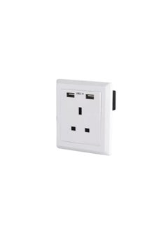 Elitco - Wall USB Charger 13A 100-240V, 1 Gang BS Socket with 2 High-Tech USB Charger, For All Mobile Devices Which Has USB Interface Such as iPhone, iPad and Other Smart Phones with Short Circuit Protection, Overload Protection a