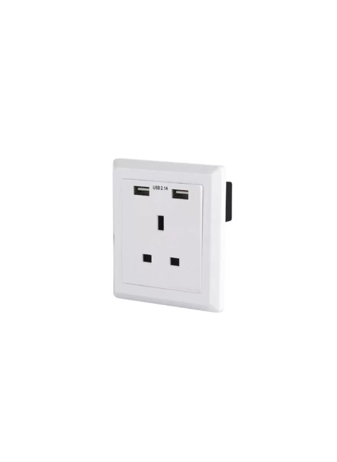 Elitco - Elitco - Wall USB Charger 13A 100-240V, 1 Gang BS Socket with 2 High-Tech USB Charger, For All Mobile Devices Which Has USB Interface Such as iPhone, iPad and Other Smart Phones with Short Circuit Protection, Overload Protection a - Image 1