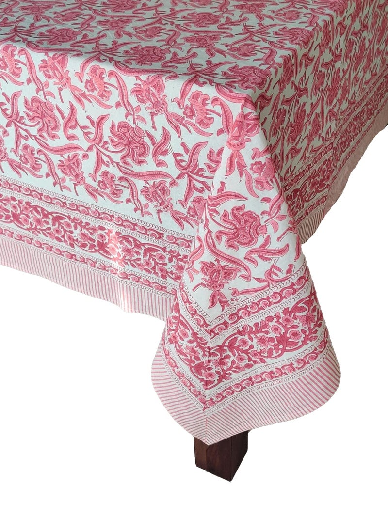 Atosii Red Bloom 100% Cotton Tablecloth  Handblock Print Rectangle Table Cover For Kitchen Dining I Tabletop Linen I Parties  Wedding  Spring Summer Table Cloth 60 X 90 Inches - Image 2