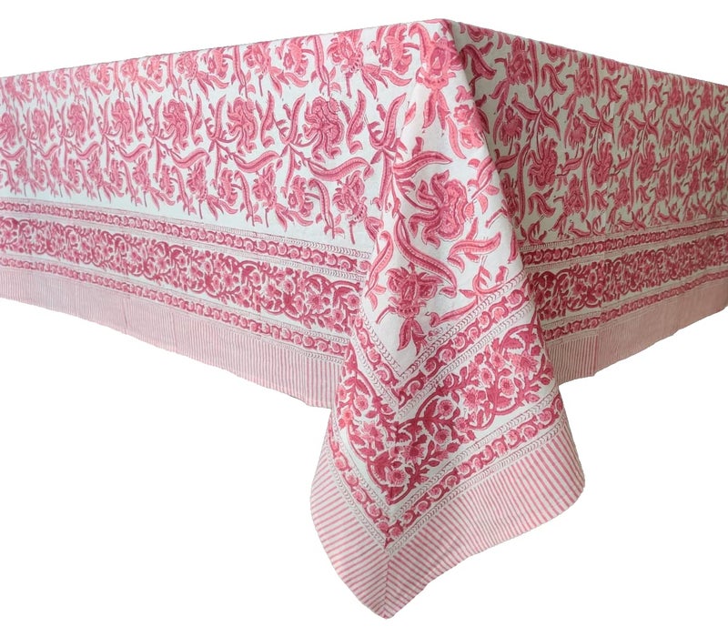 Atosii Red Bloom 100% Cotton Tablecloth  Handblock Print Rectangle Table Cover For Kitchen Dining I Tabletop Linen I Parties  Wedding  Spring Summer Table Cloth 60 X 90 Inches - Image 4