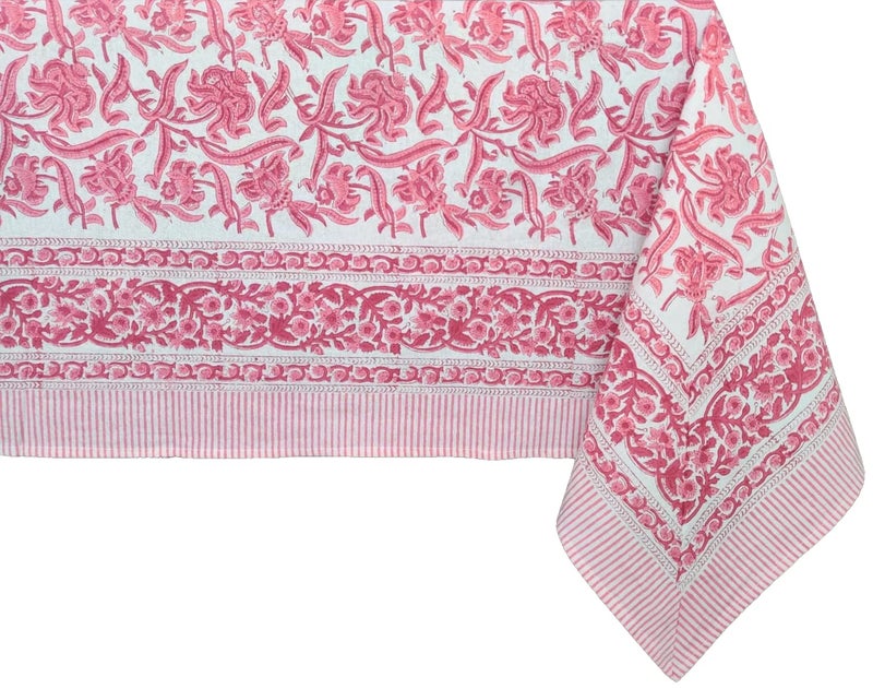 Atosii Red Bloom 100% Cotton Tablecloth  Handblock Print Rectangle Table Cover For Kitchen Dining I Tabletop Linen I Parties  Wedding  Spring Summer Table Cloth 60 X 90 Inches - Image 1