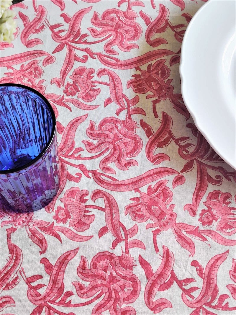 Atosii Red Bloom 100% Cotton Tablecloth  Handblock Print Rectangle Table Cover For Kitchen Dining I Tabletop Linen I Parties  Wedding  Spring Summer Table Cloth 60 X 90 Inches - Image 5