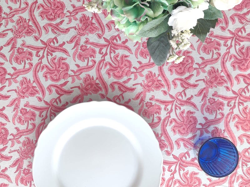 Atosii Red Bloom 100% Cotton Tablecloth  Handblock Print Rectangle Table Cover For Kitchen Dining I Tabletop Linen I Parties  Wedding  Spring Summer Table Cloth 60 X 90 Inches - Image 3