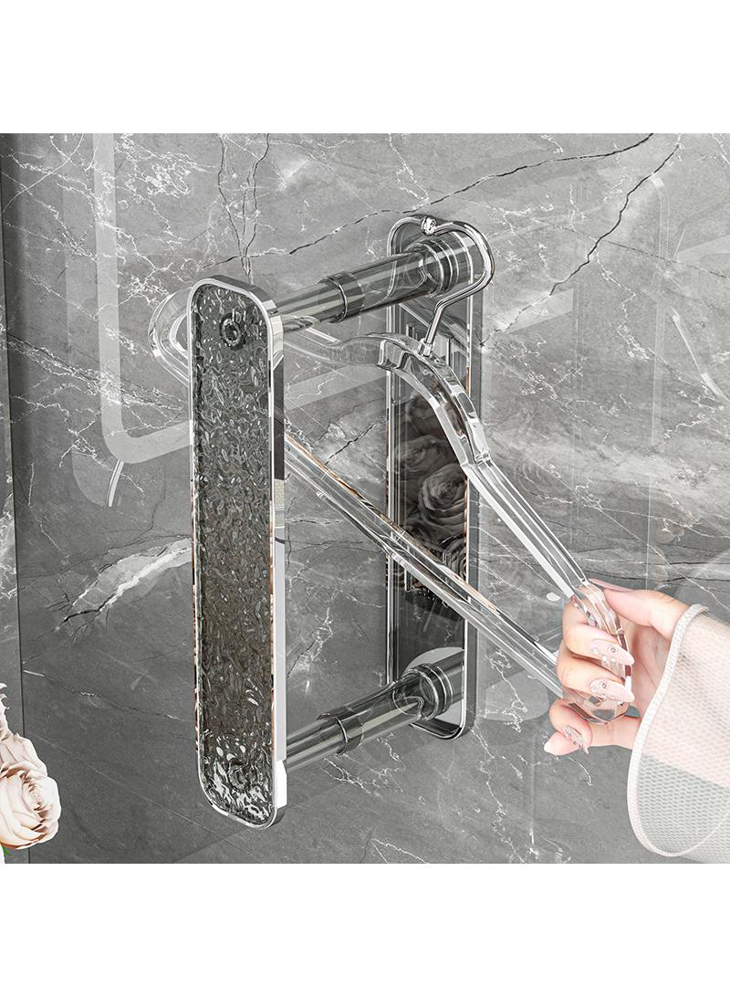 2 pcs Wall mounted non perforated bathroom clothes hanger with telescopic storage rack - Image 4