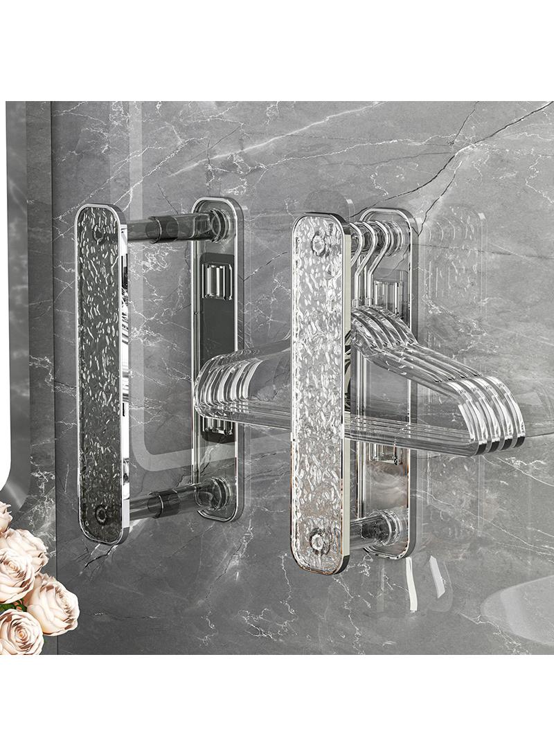 2 pcs Wall mounted non perforated bathroom clothes hanger with telescopic storage rack - Image 3