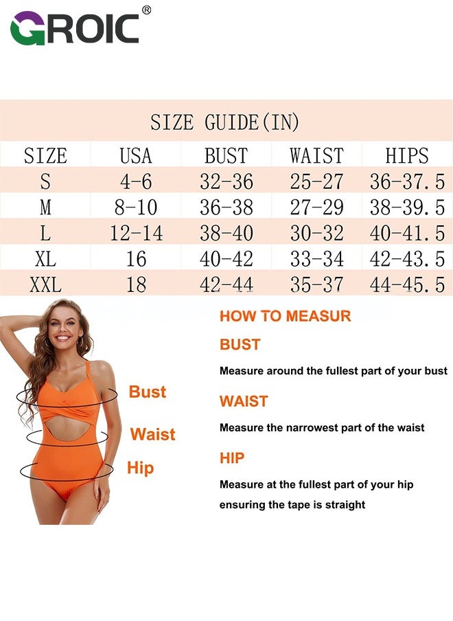 Women's Swimsuits, One Piece Swimsuits Tummy Control Cutout High Waisted Bathing Suit Wrap Tie Back 1 Piece Bikini, Slimming Charming Bathing Suit for Beach, Pool, Swimming, Surfing, M