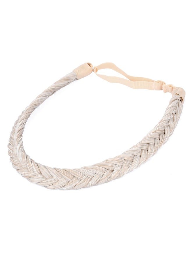 DIGUAN Width 0.7 inch Thin 2 Strands Fishtail Plaited Braids Headband Braided Synthetic Hair Elastic Stretch, Hair Accessory for Women, Girls (F-White Blonde) - Image 1