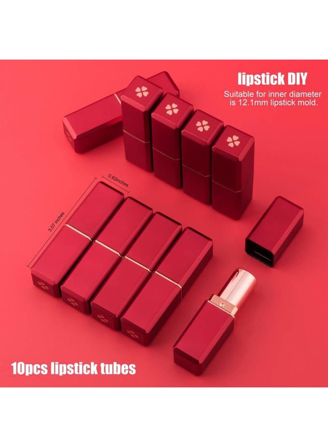 Allwon 10Pcs Red Empty Lipstick Tubes DIY Lip Balm Container (Square Tube) - Image 2