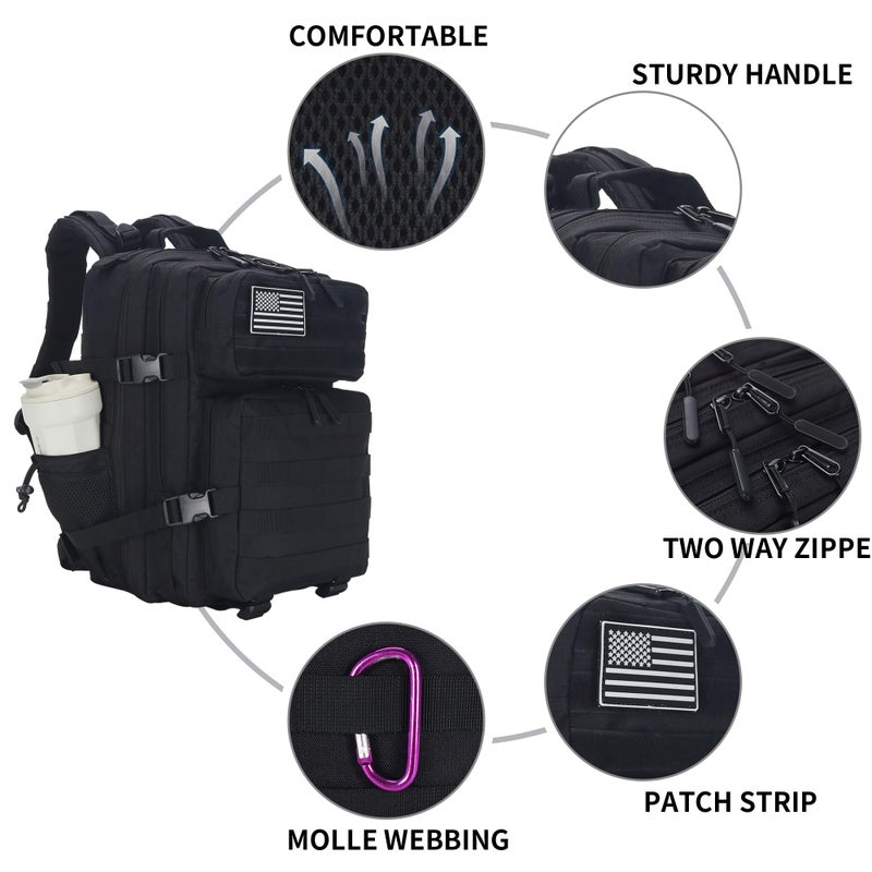 Lovelinks21 25L Tactical Backpack for Men and Women Military Backpack Small Assault Pack Molle Backpack Bug Out Bag Travel Rucksack Daypack (Black) - Image 4